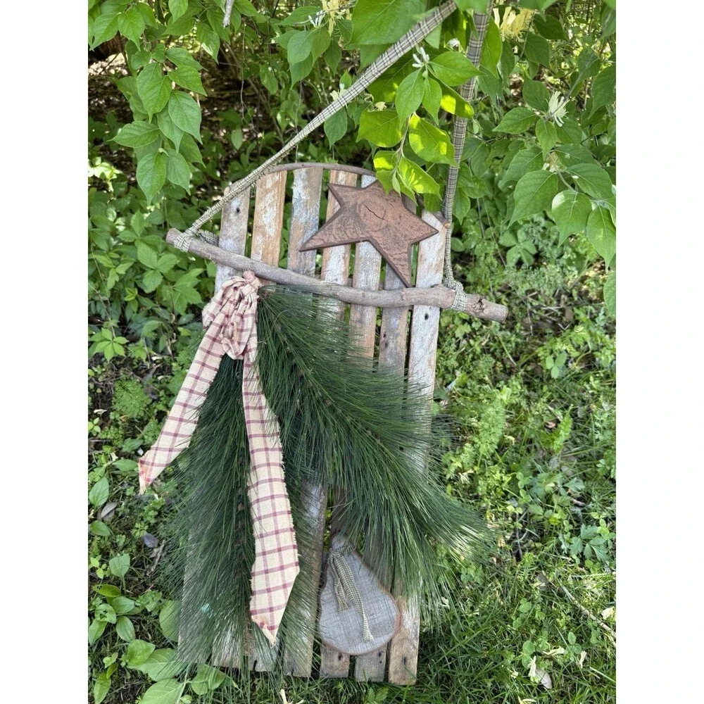 VTG primitive rustic christmas Slid Decoration 2 feet H, 11” long, 2” depth